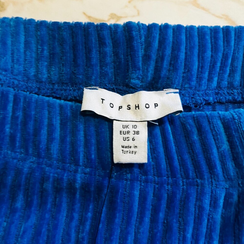 TOPSHOP/ASOS Ribbed Leg, Velour-Like Pants, Royal Blue / Size 6 - Picture 4 of 10